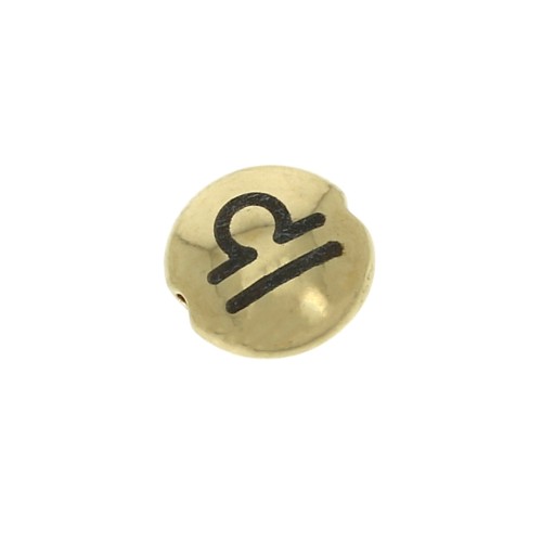 8mm Round flat metal bead - Zodiac Sign Libra - Gold Tone x1