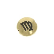 8mm Round flat metal bead - Zodiac Sign Virgo - Gold Tone x1