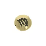 8mm Round flat metal bead - Zodiac Sign Virgo - Gold Tone x1