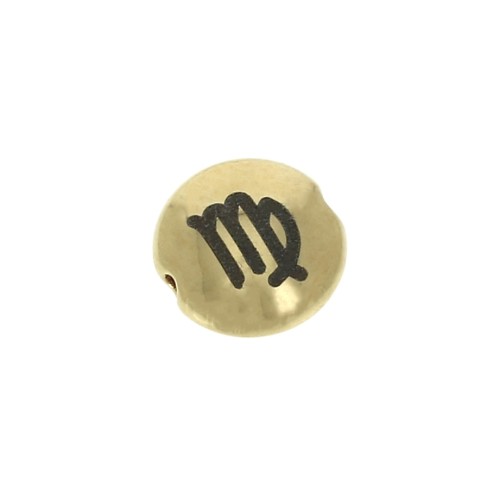 8mm Round flat metal bead - Zodiac Sign Virgo - Gold Tone x1