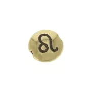 8mm Round flat metal bead - Zodiac Sign Leo - Gold Tone x1