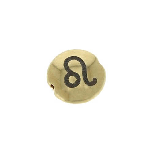 8mm Round flat metal bead - Zodiac Sign Leo - Gold Tone x1