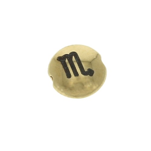 8mm Round flat metal bead - Zodiac Sign Scorpio - Gold Tone x1