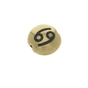 8mm Round flat metal bead - Zodiac Sign Cancer - Gold Tone x1