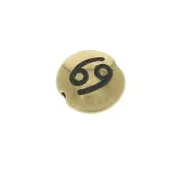 8mm Round flat metal bead - Zodiac Sign Cancer - Gold Tone x1
