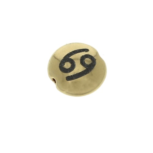 8mm Round flat metal bead - Zodiac Sign Cancer - Gold Tone x1