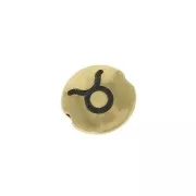 8mm Round flat metal bead - Zodiac Sign Taurus - Gold Tone x1