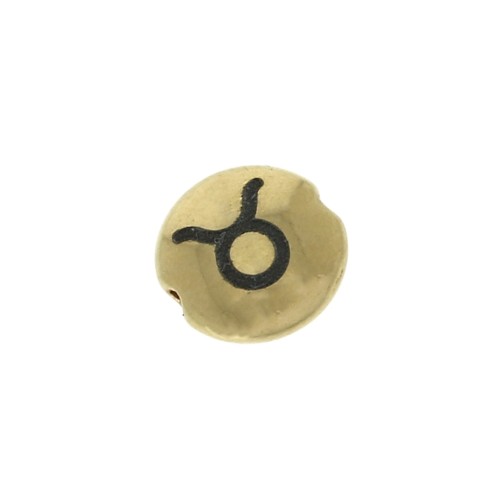 8mm Round flat metal bead - Zodiac Sign Taurus - Gold Tone x1
