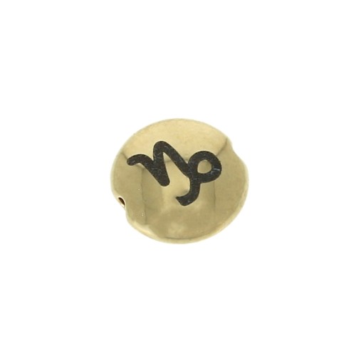 8mm Round flat metal bead - Zodiac Sign Capricorn - Gold Tone x1