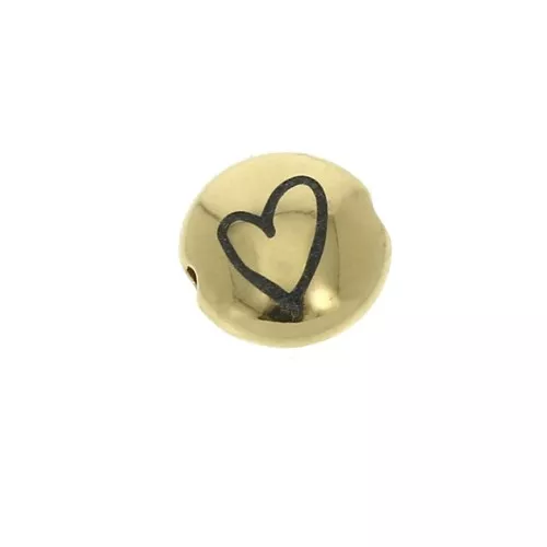8mm Round flat metal bead - Heart - Gold Tone x1