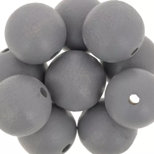 Wooden round beads 15mm Grey x5