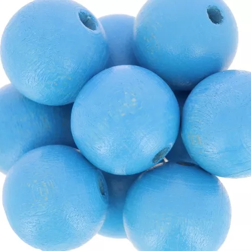 Wooden round beads 15mm Turquoise x5