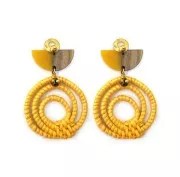 42mm Braided wood 3-ring pendant - Pearl Effect Yellow x1