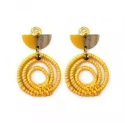 47x23mm Braided wood drop pendant - Pearl effect Yellow x1