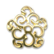 Beads caps flower pattern 15 mm Fine gold plated x4