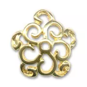 Beads caps flower pattern 15 mm Fine gold plated x4
