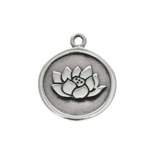 14.5 mm 925 Sterling Silver lotus flower charm with closed ring x1