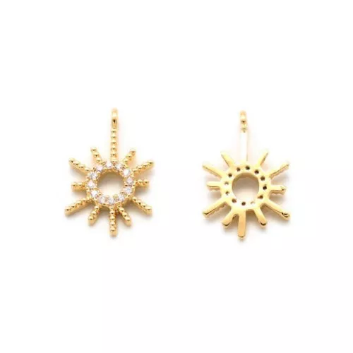16x11mm Sun charm with zirconium oxide - Gold Tone - Crystal x1