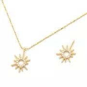 16x11mm Sun charm with  zirconium oxide - Gold Tone - Crystal x1