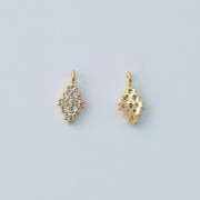 11x5mm Rhombus charm with  zirconium oxide - Gold Tone - Crystal x1