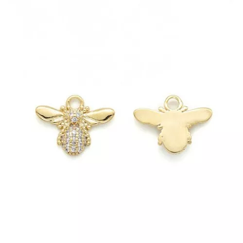 11x15mm Bee charm with  zirconium oxide - Gold Tone - Crystal x1