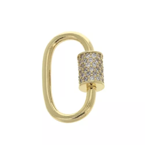 19x12mm Screw-on oval clasp with zirconium oxide - Gold Tone - Crystal x1