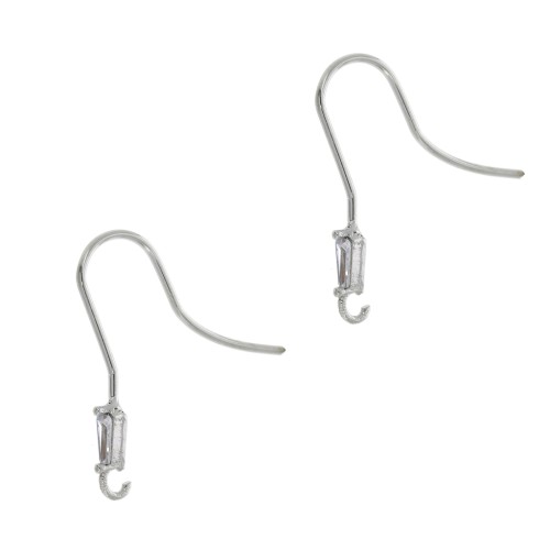 20 mm Earwires with open ring and zirconium oxide - Rhodium Tone - Crystal x2
