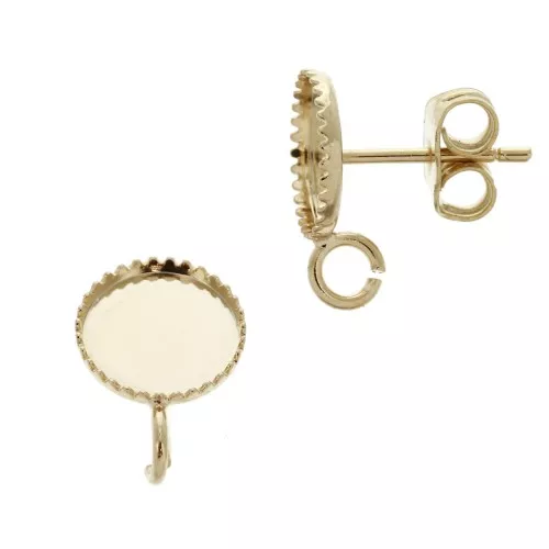 Earstuds for 8mm flat back cabochon - Open ring - Fine Gold Plated x2