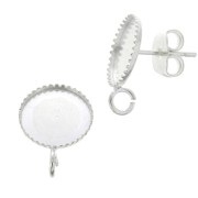 Earstuds for 10 mm flat back cabochon - Open ring - Silver Tone x2