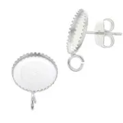 Earstuds for 10 mm flat back cabochon - Open ring - Silver Tone x2