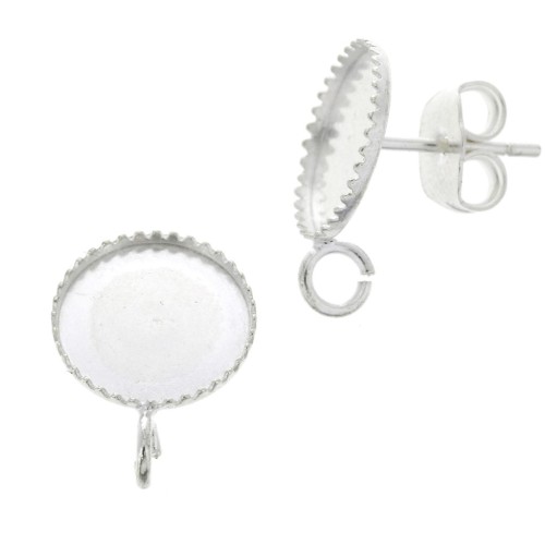 Earstuds for 10 mm flat back cabochon - Open ring - Silver Tone x2