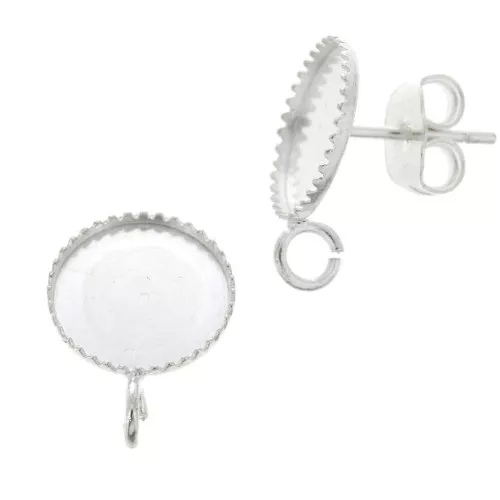 Earstuds for 10 mm flat back cabochon - Open ring - Silver Tone x2