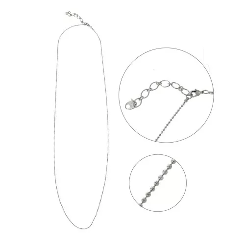 1.5mm Diamond effect ball chain long necklace - Rhodium Tone x 1