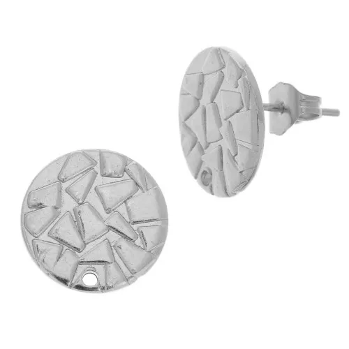 15mm Hammered disc earrings with a hole - Rhodié x2