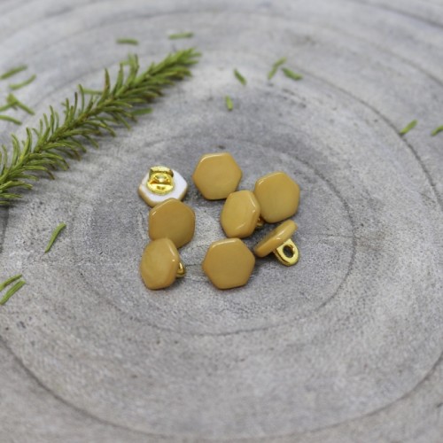 10mm Atelier Brunette Quartz - Tinted mother-of-pearl & metal button - Mustard x1