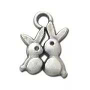 Rabbits charm 15mm Antique Silver Plating x1