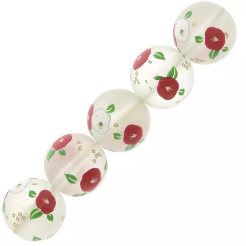 12mm Resin Japanese Tensha bead - Decal Miyuki - Transparent - Red x1