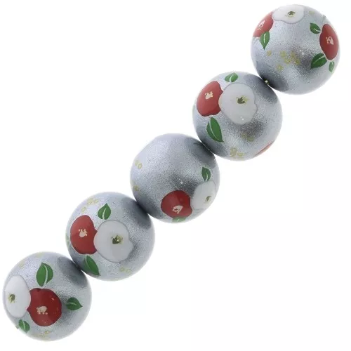 12mm Resin Japanese Tensha bead - Decal Miyuki - Grey - Red - White x1