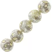 12mm Resin Japanese Tensha bead - Decal Miyuki - Cream - Brown - Gold x1