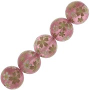 12mm Resin Japanese Tensha bead - Decal Miyuki - Transparent Pink - Gold x1
