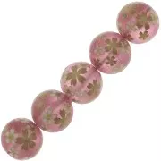 12mm Resin Japanese Tensha bead - Decal Miyuki - Transparent Pink - Gold x1