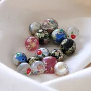 14mm Resin Japanese Tensha bead - Decal Miyuki - Black - Gold x1