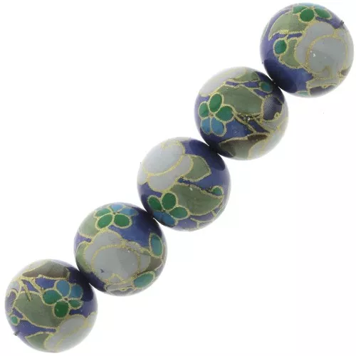 14mm Resin Japanese Tensha bead - Decal Miyuki - Blue - Green - Gold x1