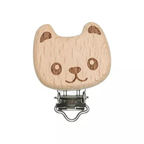 47x35mm Wooden removable dummy clip - Teddy Bear - Natural x1