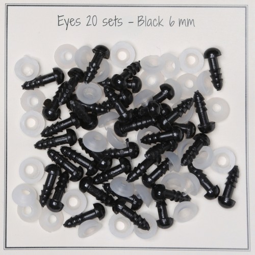 6mm Plastic safety eyes for toys and amigurumi - Black x20 pairs