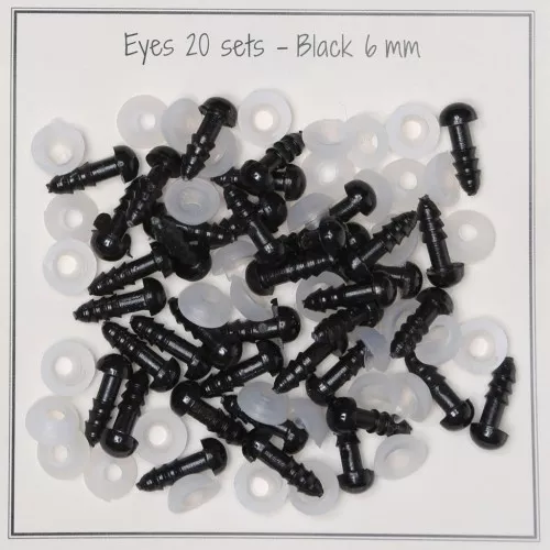6mm Plastic safety eyes for toys and amigurumi - Black x20 pairs