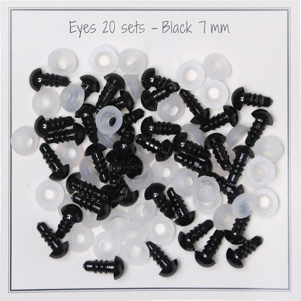 7mm Plastic safety eyes for toys and amigurumi Black x20 pairs