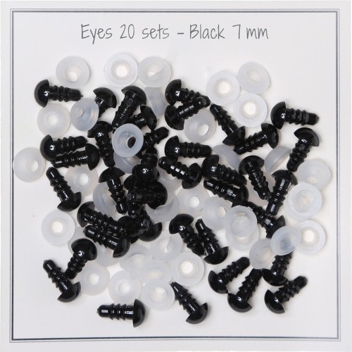 7mm Plastic safety eyes for toys and amigurumi - Black x20 pairs