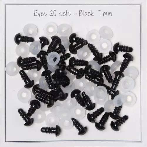 7mm Plastic safety eyes for toys and amigurumi - Black x20 pairs