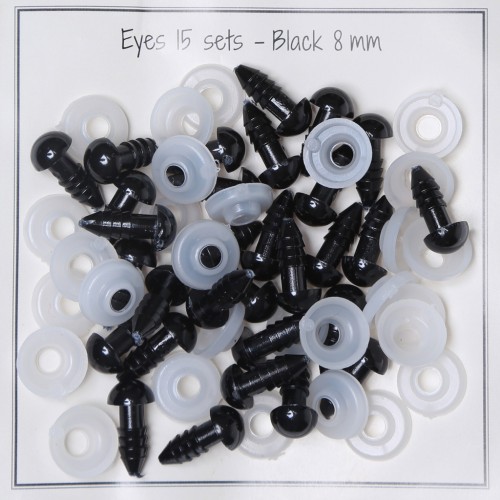 8mm Plastic safety eyes for toys and amigurumi - Black x15 pairs